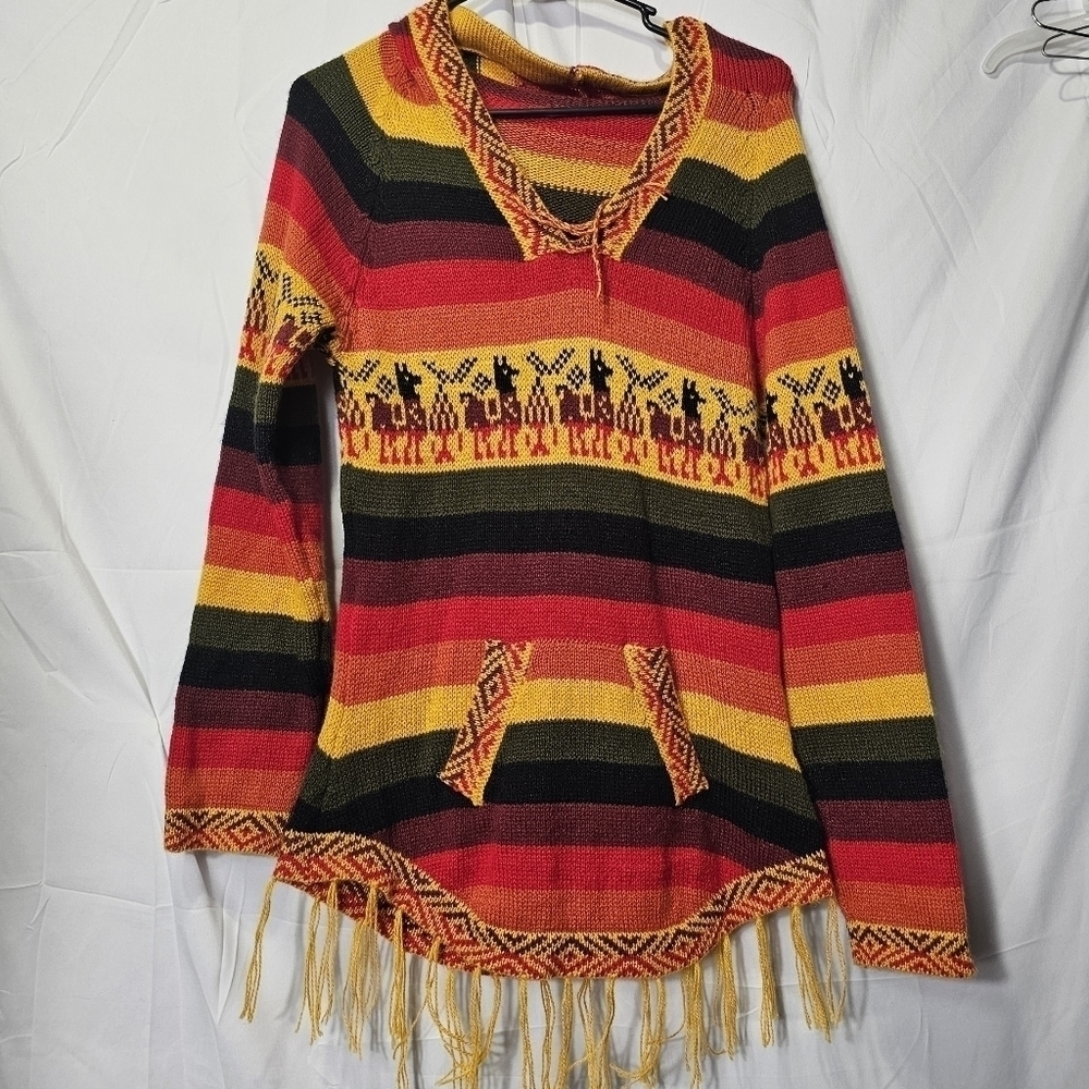 Alpaca Peruvian sweater rainbow colored alpaca design pullover